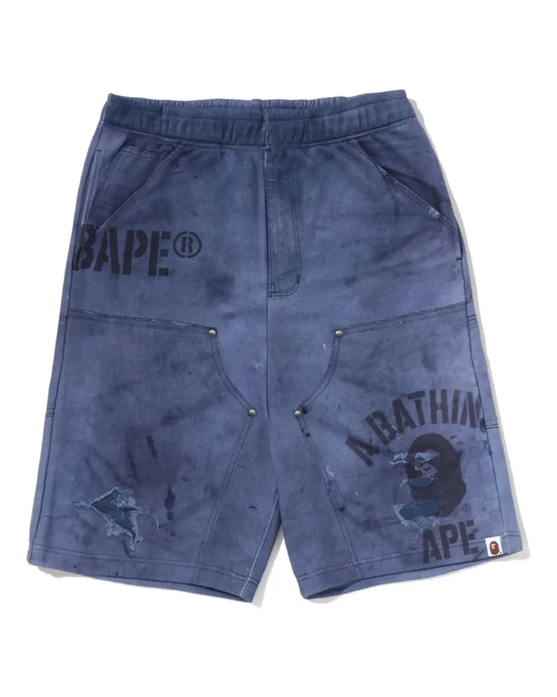 BAPE distressed logo-print shorts - Blau Blau