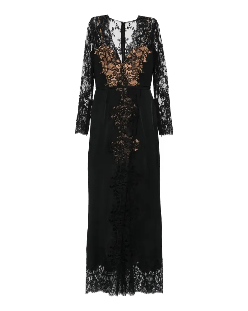 Elie Saab Bodenlanges Catrine Maxikleid mit Spitzeneinsatz - Schwarz Schwarz