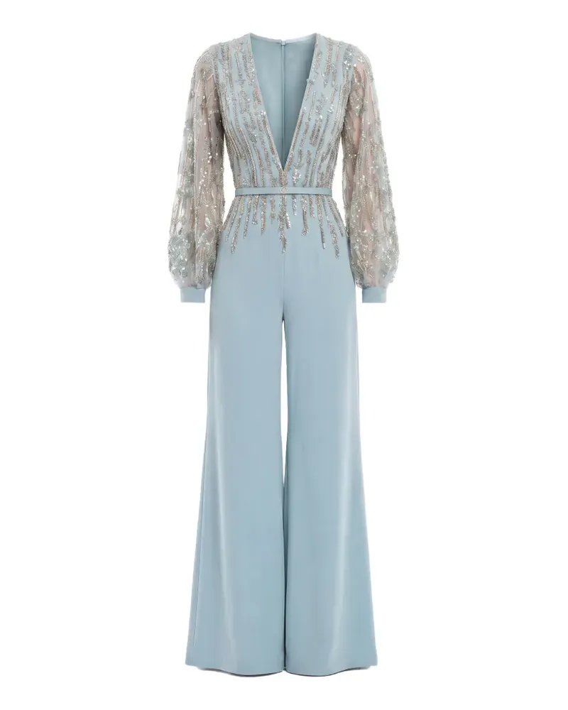 Saiid Kobeisy beaded V-neck belted jumpsuit - Blau Blau
