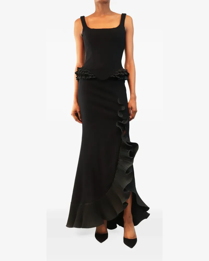 Escada ruffle-trim bustier skirt suit - Schwarz Schwarz