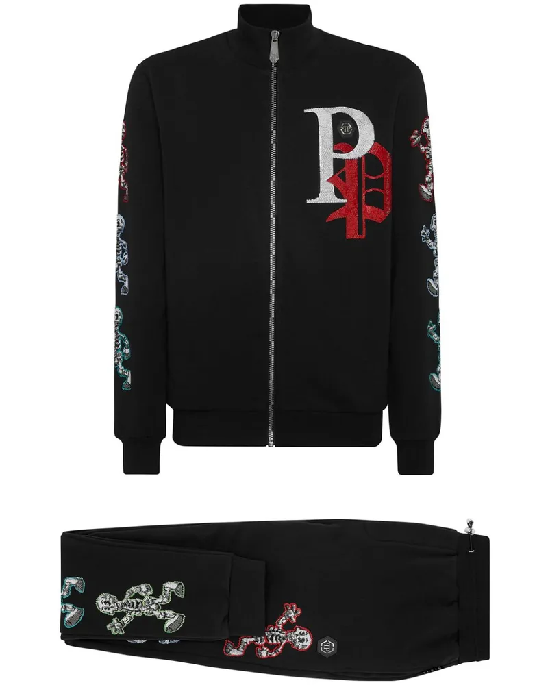 Philipp Plein Jogginganzug mit Skelett-Applikation - Schwarz Schwarz