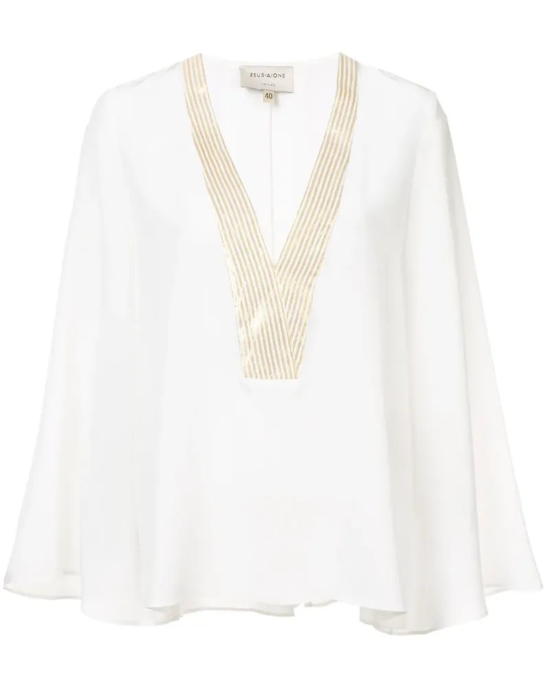 Zeus + Dione Bluse mit gestreiftem Detail - Weiß Weiß