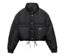 Cropped-Daunenjacke mit Ringkragen - Schwarz