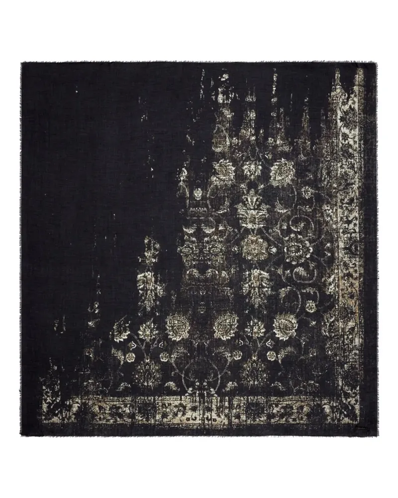 Faliero Sarti Fransenschal mit Teppichmuster - Schwarz Schwarz