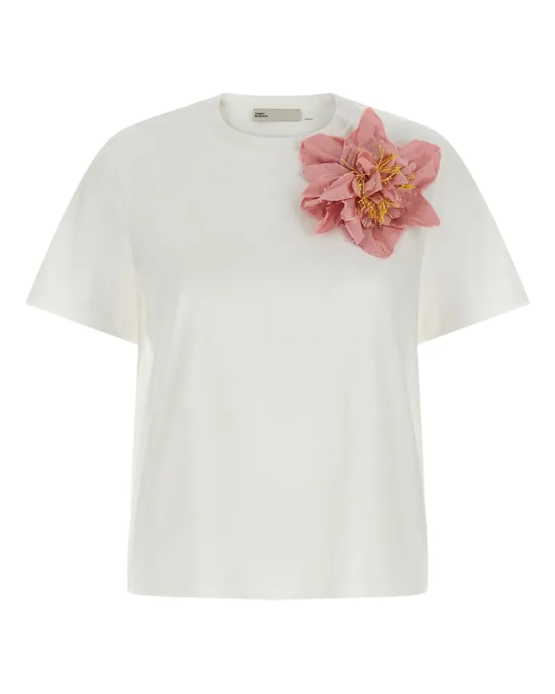 Tory Burch floral-appliqué removable-pin T-shirt - Weiß Weiß