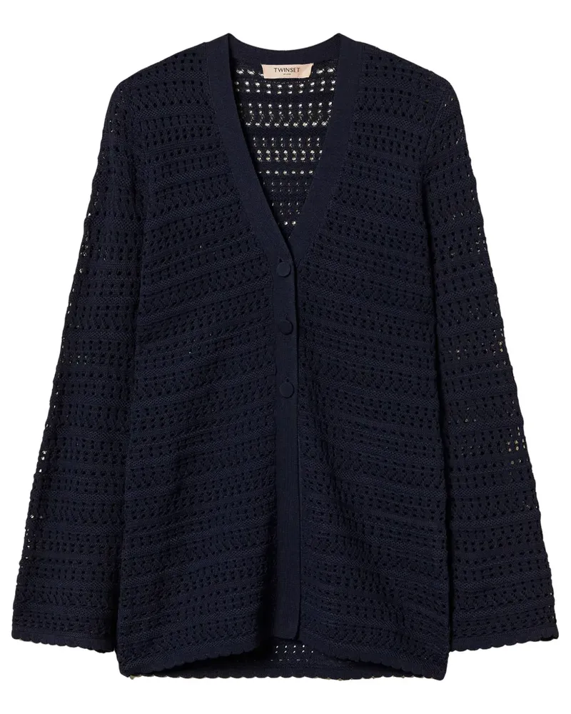 Twin-Set Cardigan mit Lochstrickmuster - Blau Blau