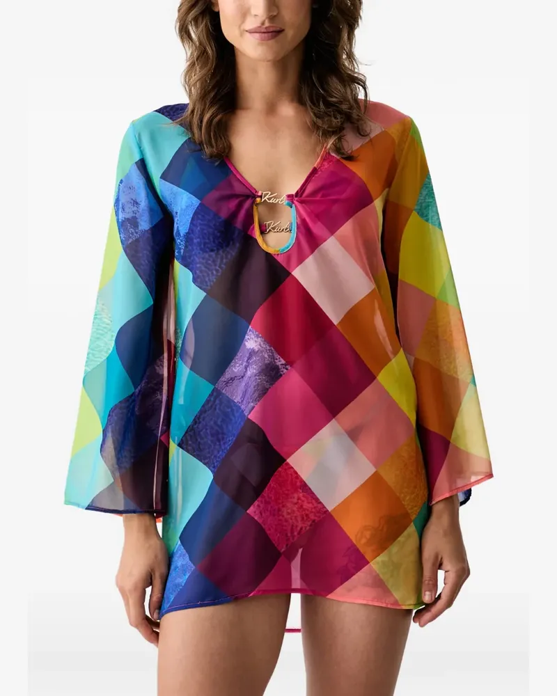 Kurt Geiger check-print logo-plaque beach mini dress - Rosa Rosa