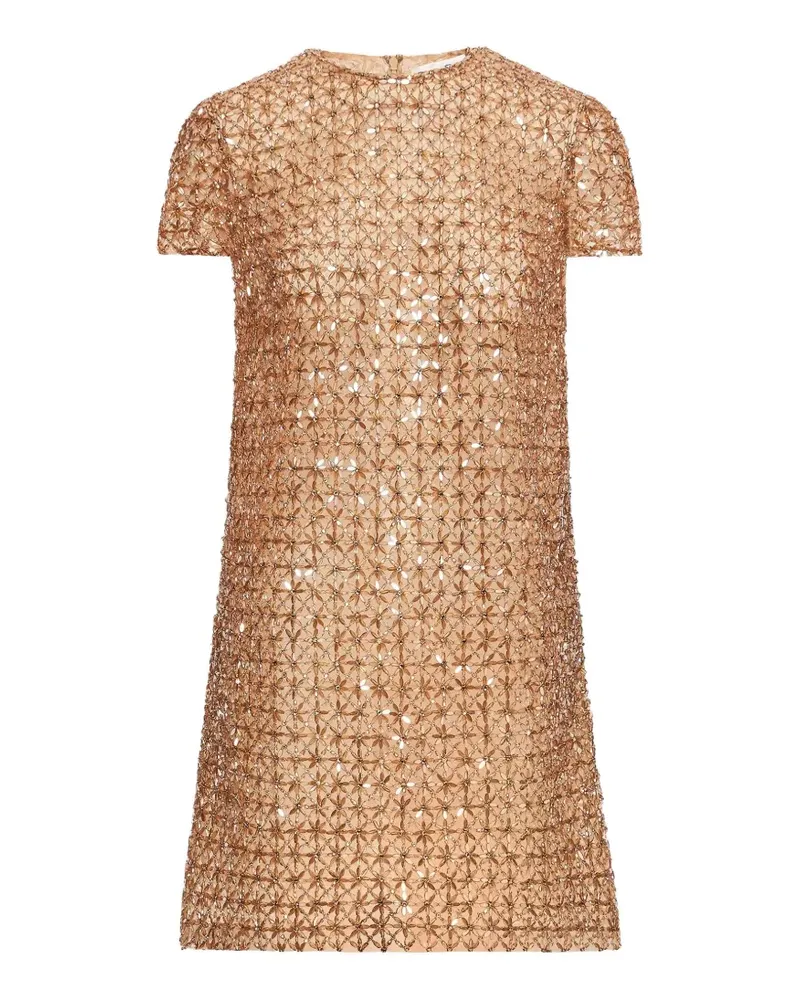 Oscar de la Renta Floral Grid-embroidered dress - Orange Orange