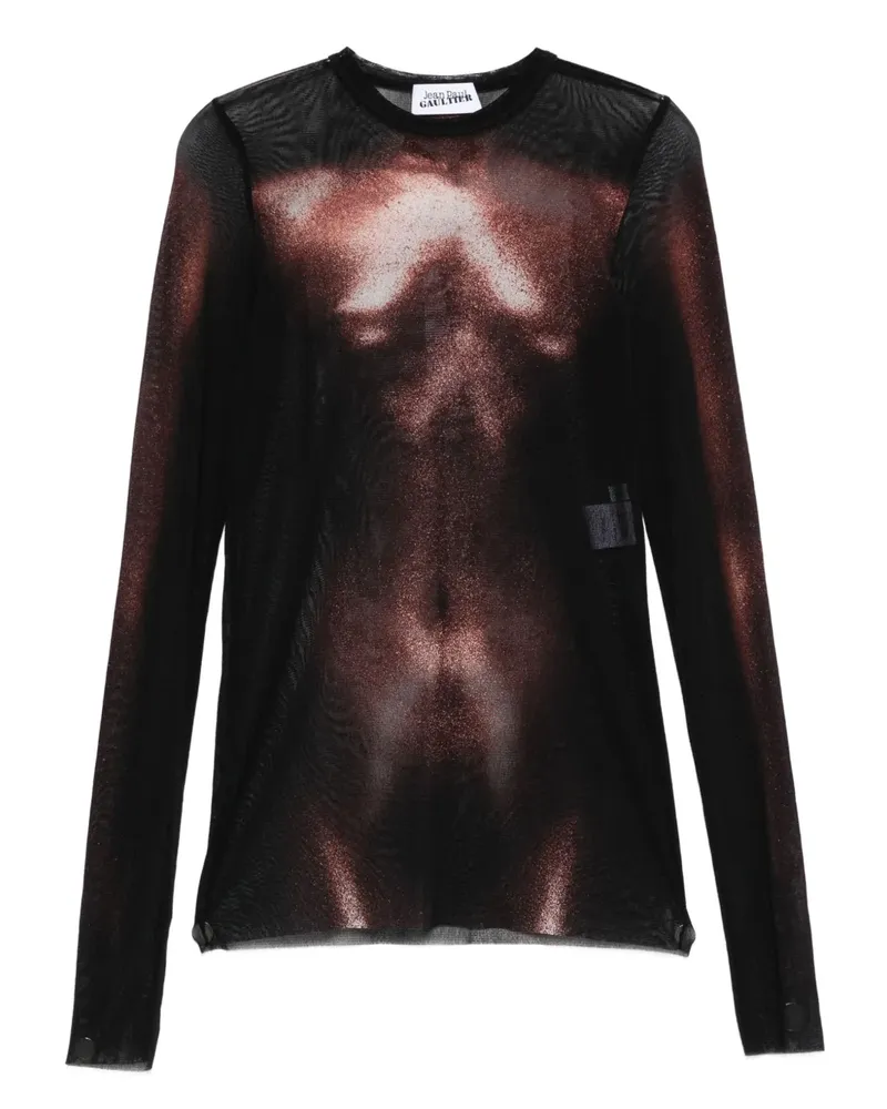 Jean Paul Gaultier body-print mesh top - Braun Braun