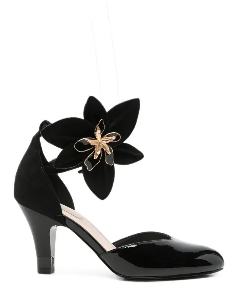 Liu Jo flower-embellished patent-finish sandals - Schwarz Schwarz