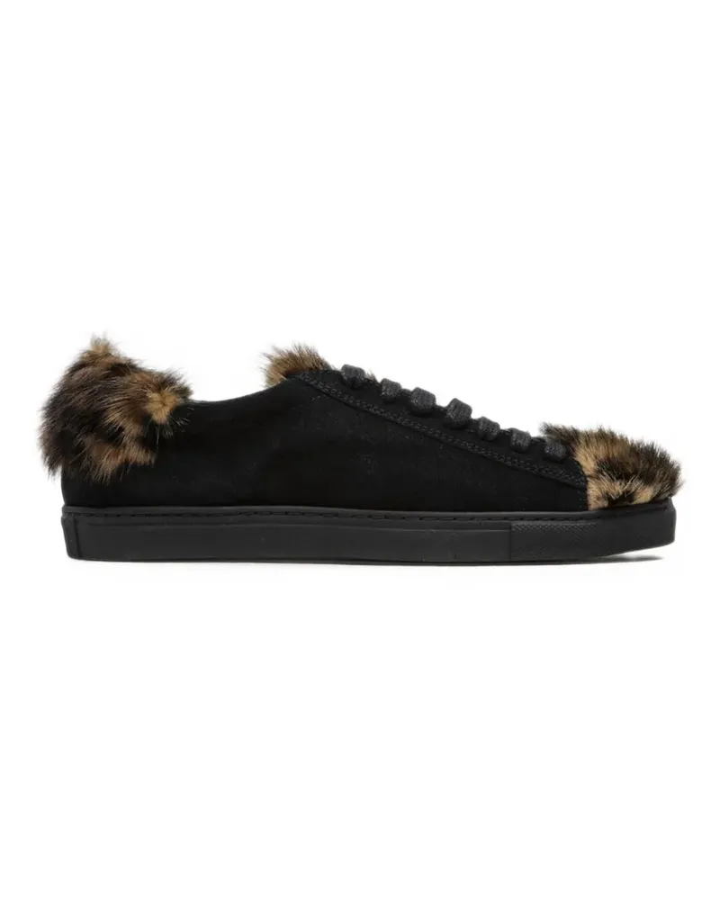 Mr & Mrs Italy Sneakers aus Wildleder mit Pelzbesatz - Schwarz Schwarz