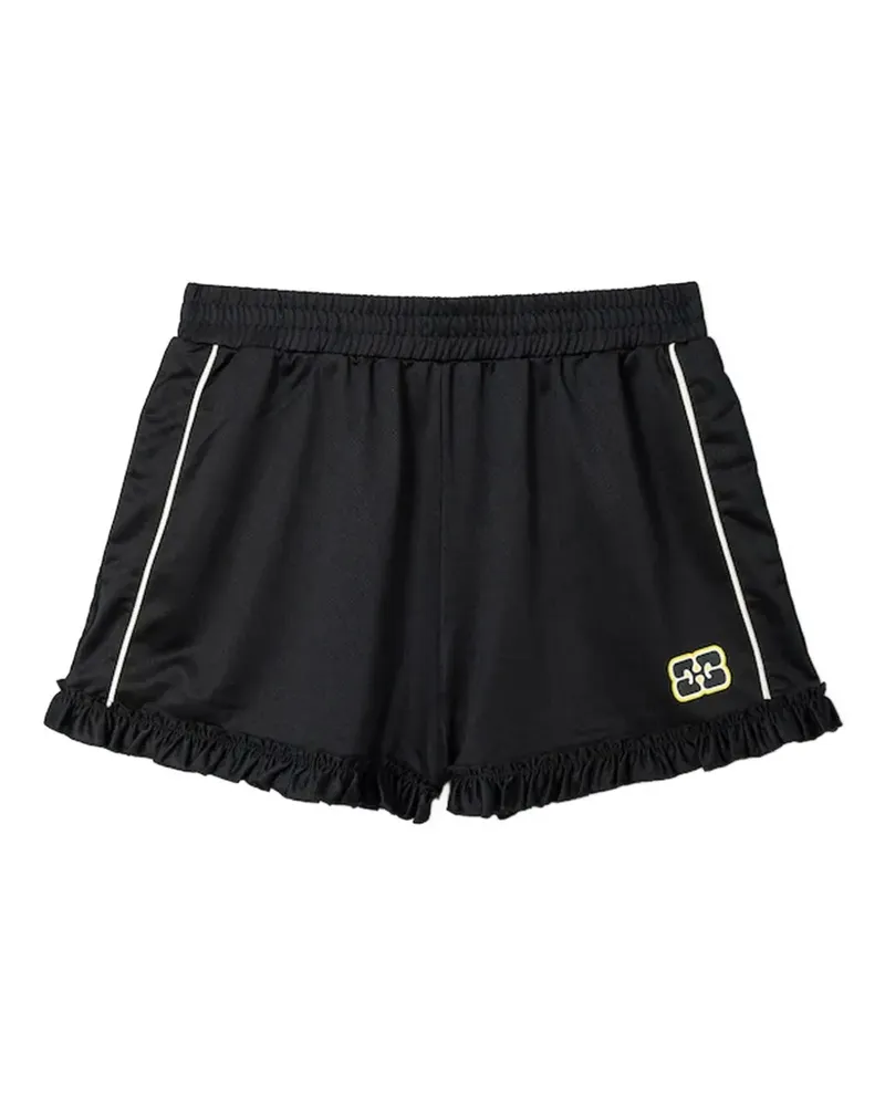 Ganni ruffle-trim shorts - Schwarz Schwarz