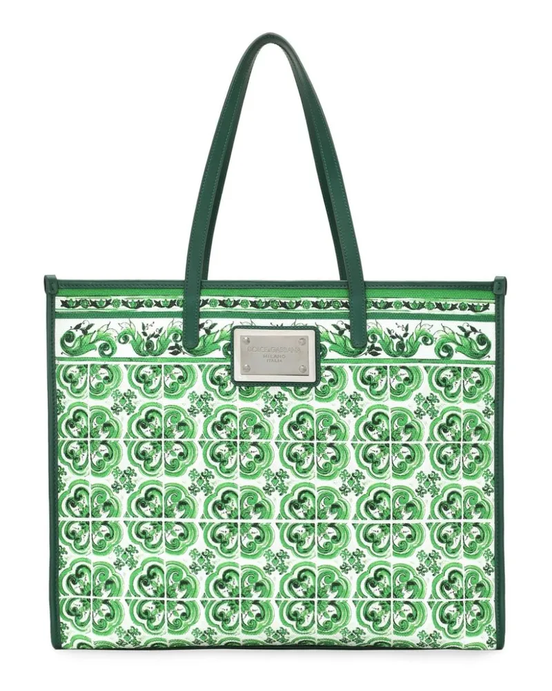 Dolce & Gabbana Canvas-Shopper mit Majolica-Print - Grün Grün