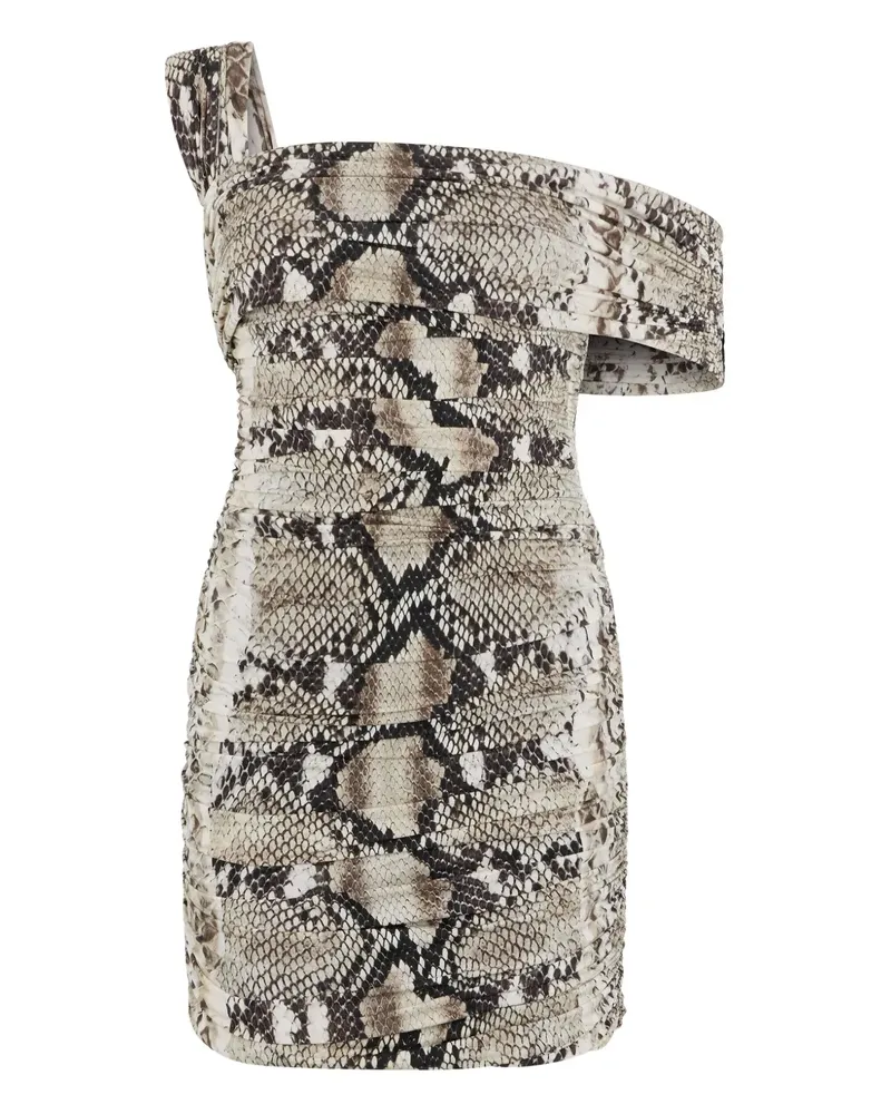 Roberto Cavalli One-Shoulder-Minikleid mit Schlangenleder-Print - Braun Braun