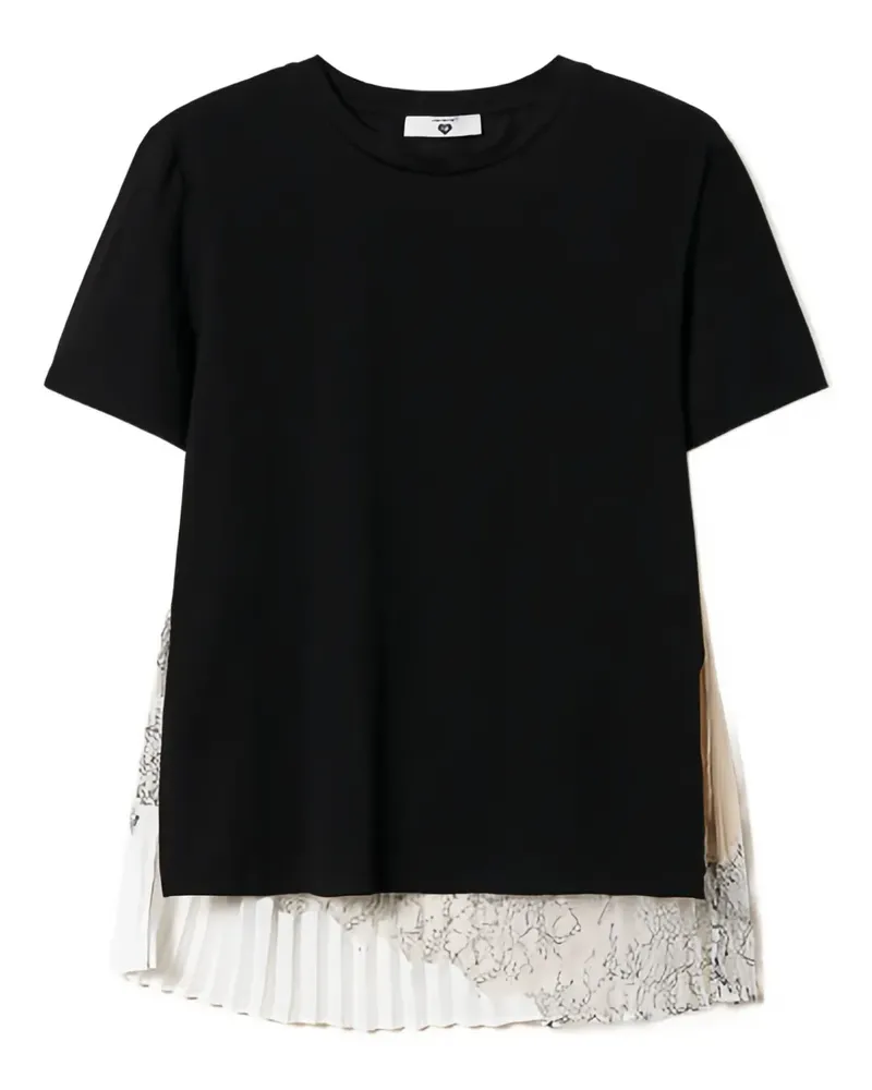 Twin-Set Spitzen-T-Shirt mit Falten - Schwarz Schwarz