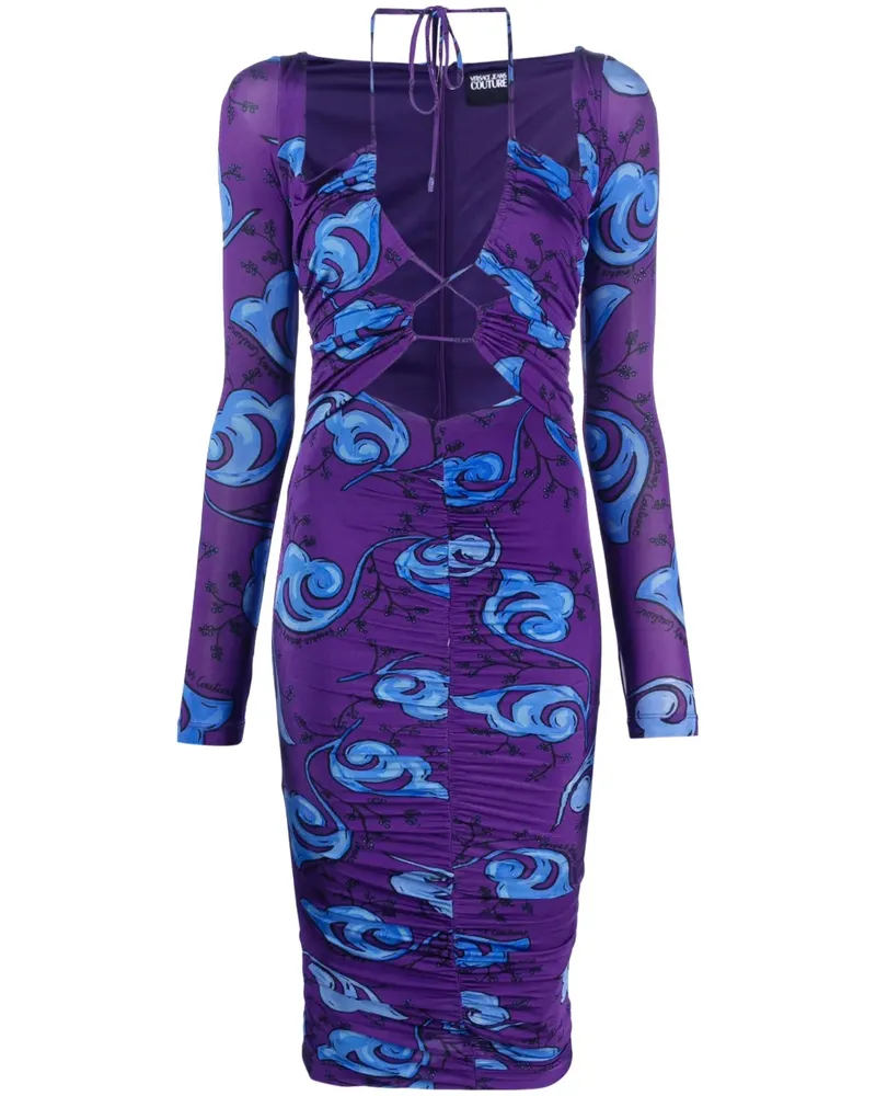 Versace Jeans Midikleid mit Blumen-Print - Violett Violett