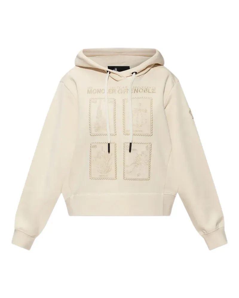 Moncler plant-patterned cotton hoodie - Nude Nude