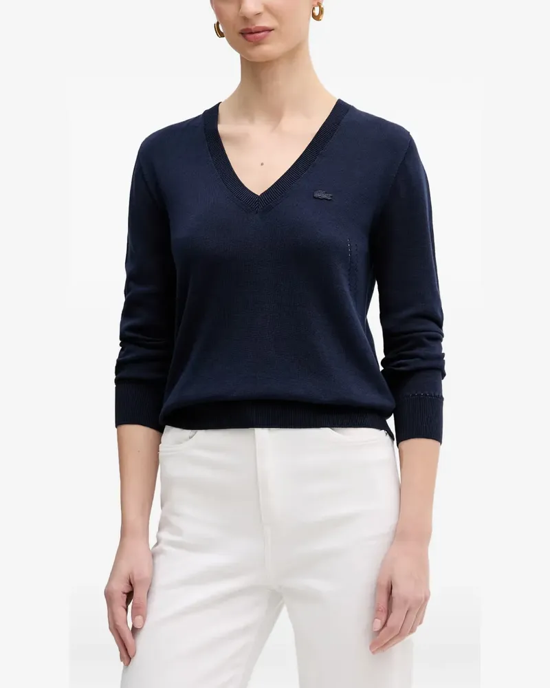 Lacoste logo-patch V-neck sweater - Blau Blau