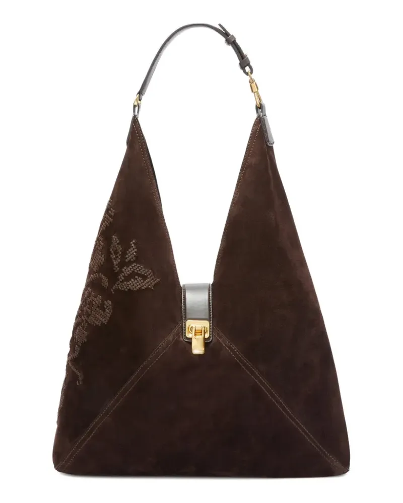 Ermanno Scervino Große Schultertasche mit Dudu-Stickerei - Braun Braun