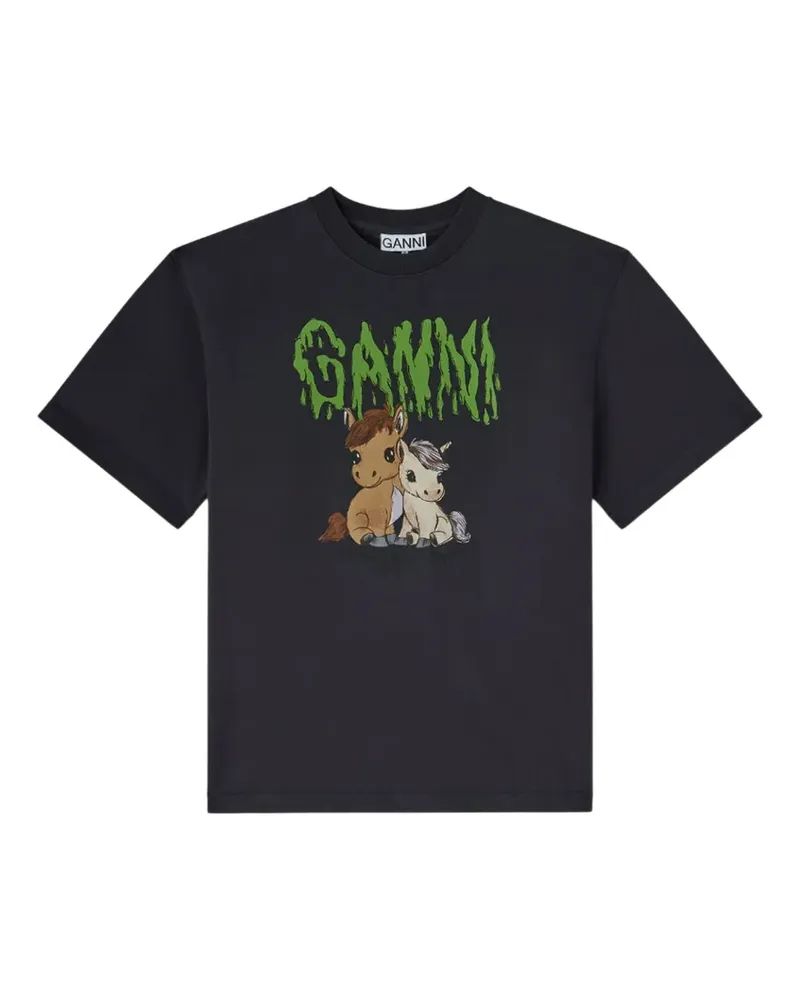 Ganni T-Shirt mit Pferde-Print - Grau Grau