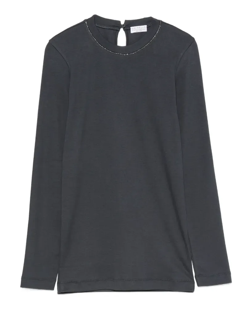Brunello Cucinelli Monili-trim long-sleeve T-shirt - Blau Blau