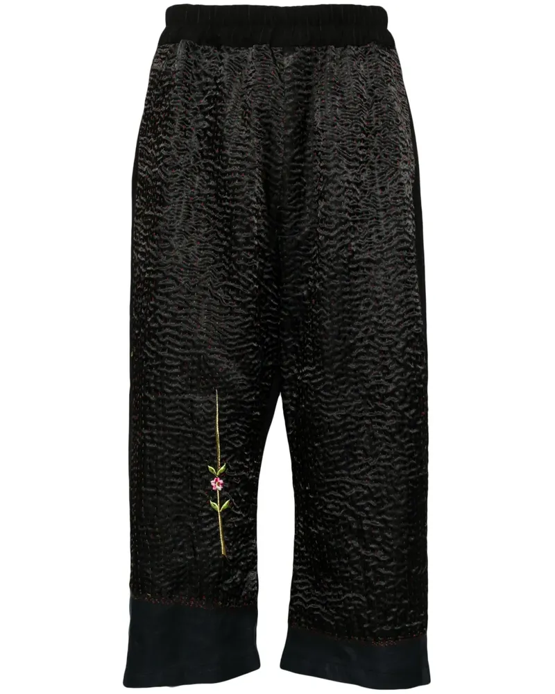 BY WALID Cropped-Hose mit Blumenstickerei - Schwarz Schwarz