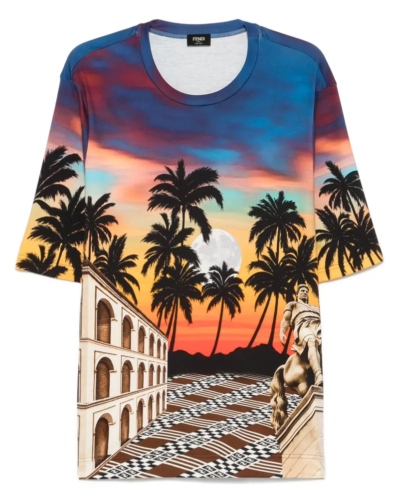 Fendi T-Shirt mit Summer in Roma-Print - Blau Blau