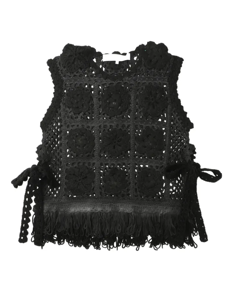 Comme des Garçons Gehäkelte Weste mit Fransen - Schwarz Schwarz