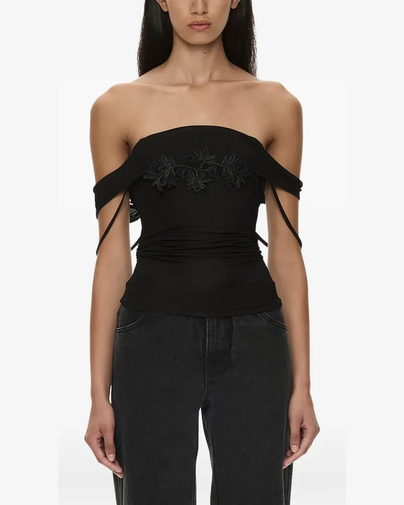 Christopher Esber hibiscus-embroidered ribbed top - Schwarz Schwarz