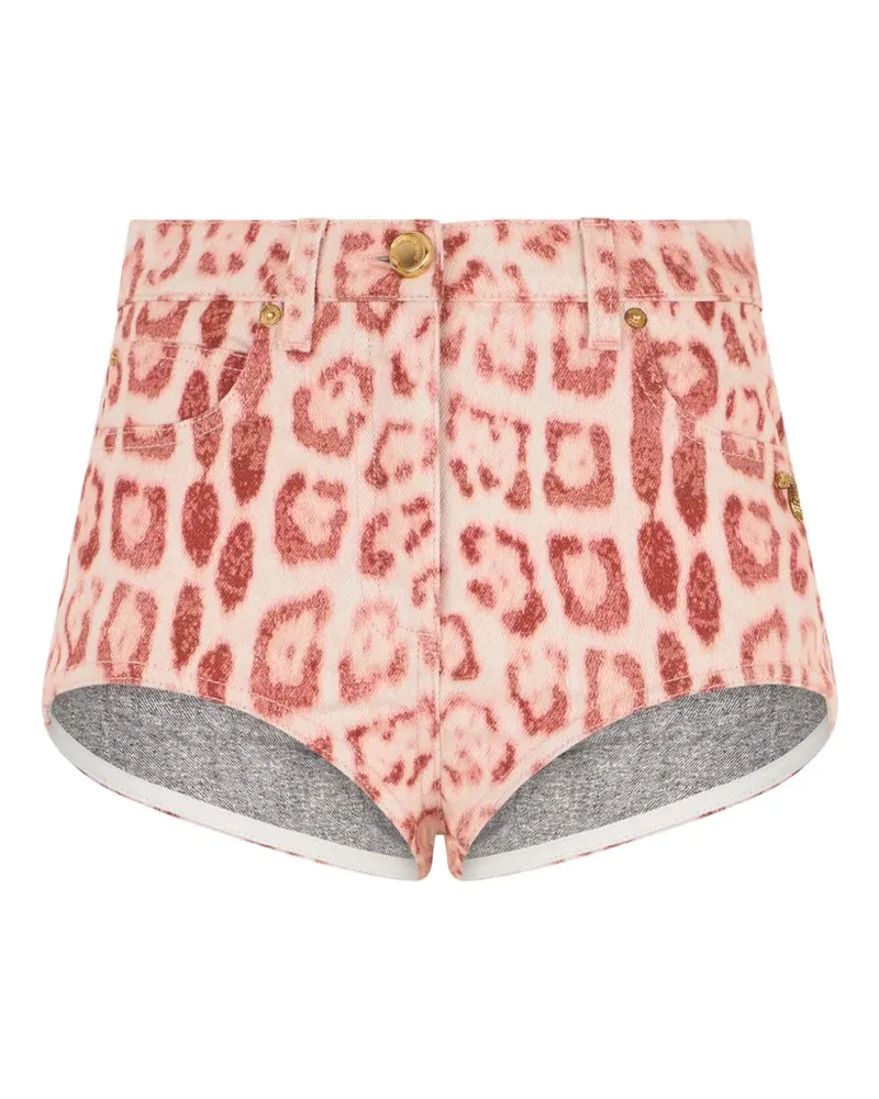 Roberto Cavalli jaguar-print denim shorts - Rosa Rosa
