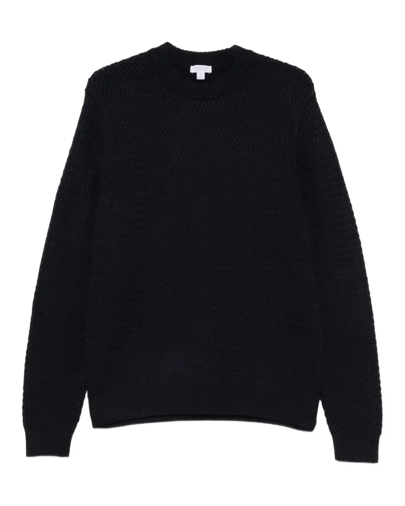 Sunspel Pullover in Waffelstrick - Blau Blau