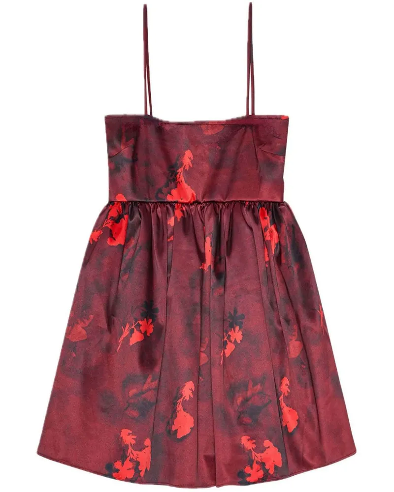 Ganni Satin-Minikleid mit Print - Rot Rot