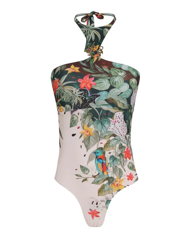 Amir Slama Neckholder-Badeanzug mit Blumenprint - Nude Nude