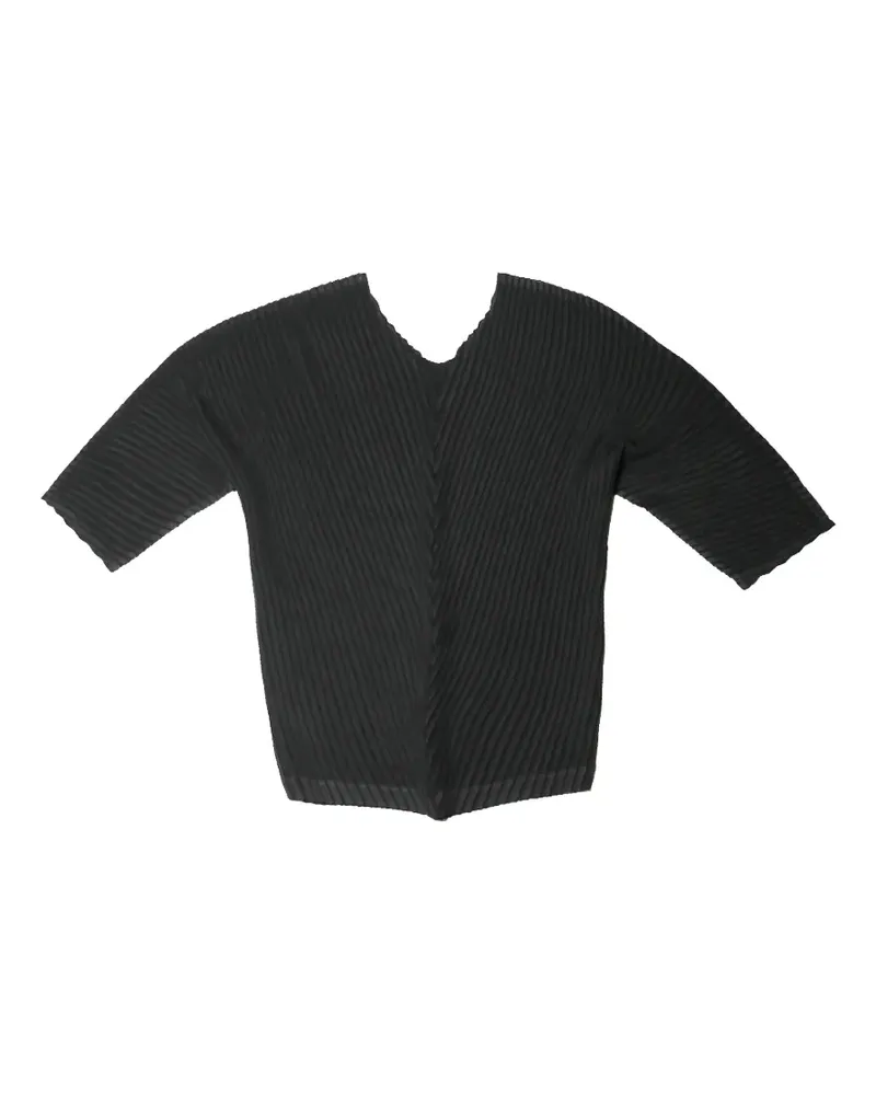 Issey Miyake Vigor pleated V-neck top - Schwarz Schwarz