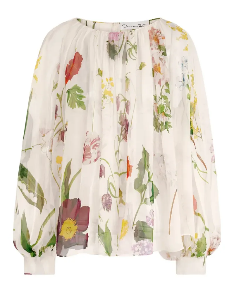 Oscar de la Renta Seidenchiffon-Bluse mit botanischem Print - Nude Nude
