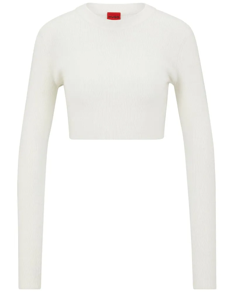 HUGO BOSS Geripptes Cropped-Stricktop - Weiß Weiß