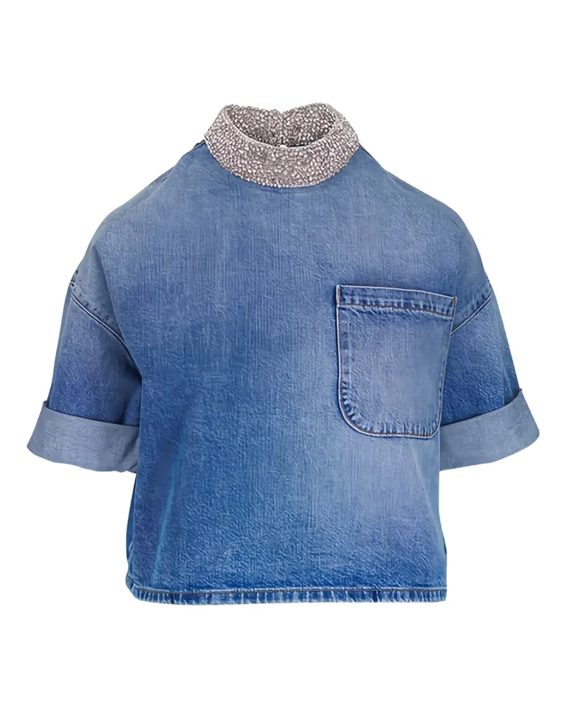 TWP Kristallverzierte Bluse mit Brusttasche - Blau Blau