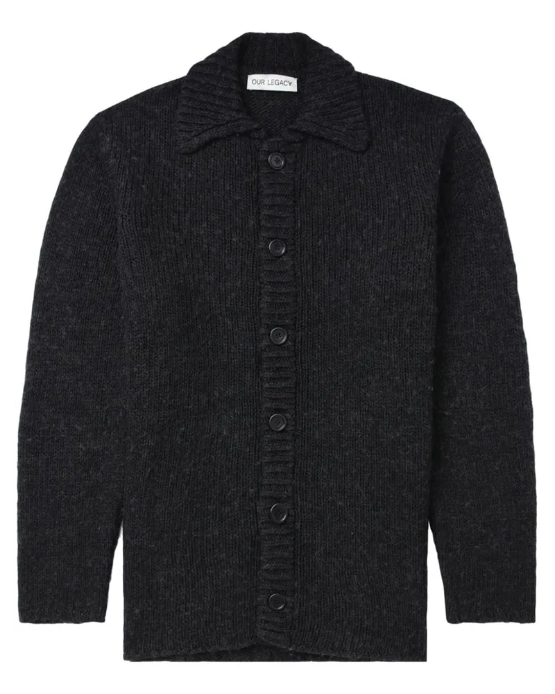 Our Legacy Gerippter Cardigan mit Polokragen - Schwarz Schwarz