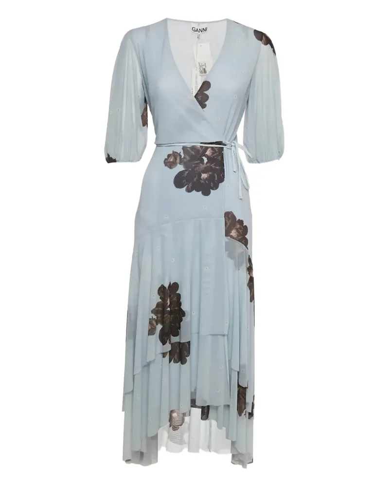 Ganni Midikleid mit Blumen-Print - Blau Blau