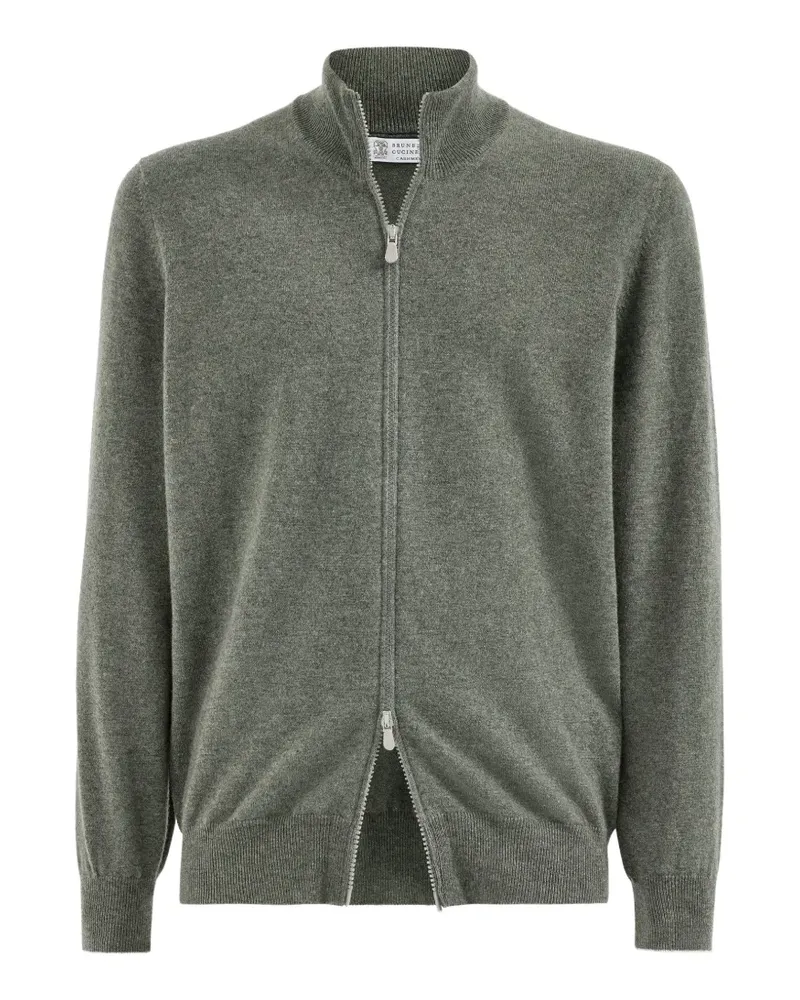Brunello Cucinelli Kaschmir-Strickjacke mit hohem Kragen und Reißverschluss - Grün Grün