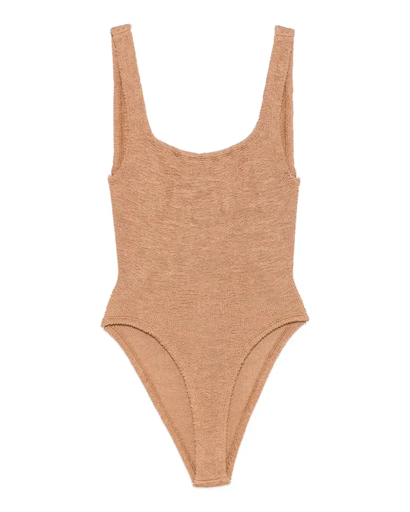 Hunza G crinkle-effect square-neck swimsuit - Nude Nude