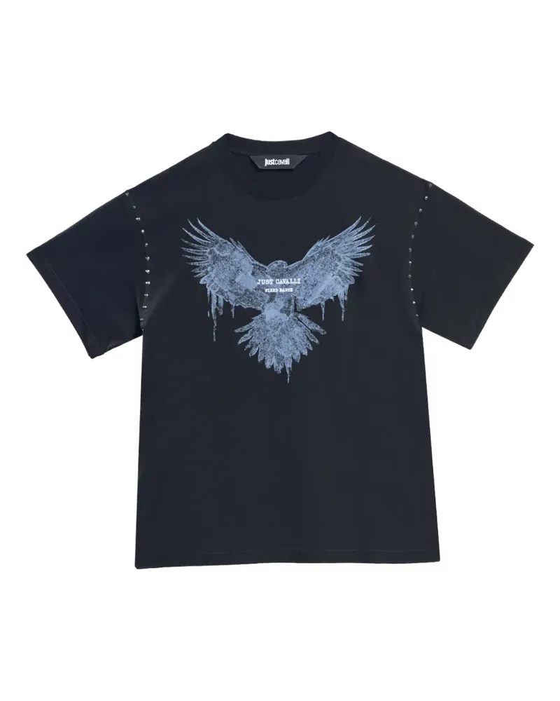 Just Cavalli T-Shirt mit Adler-Print und Nieten - Schwarz Schwarz