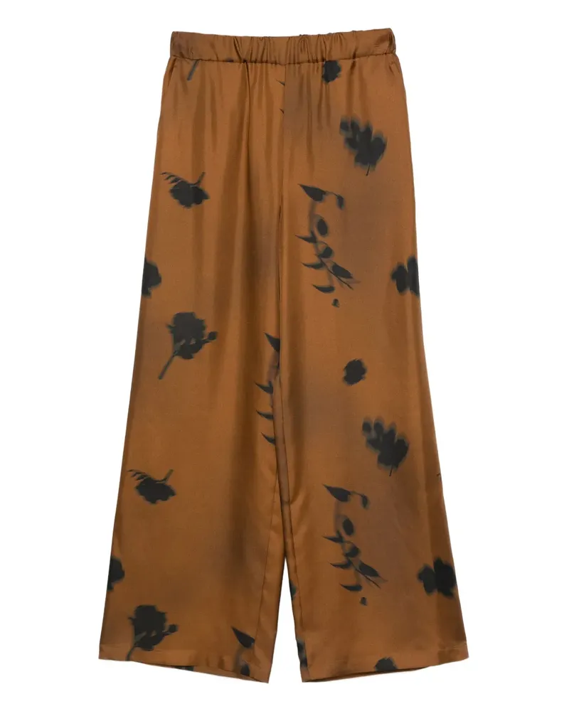 Max Mara Seidenhose mit Blumen-Print - Braun Braun