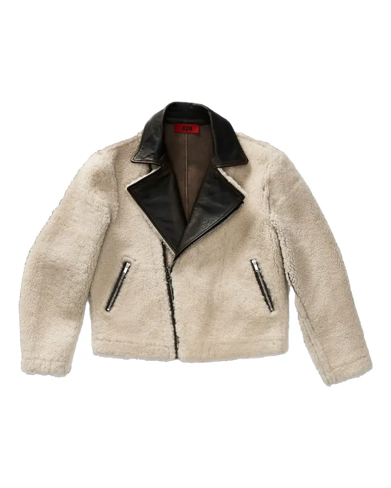 FourTwoFour on Fairfax Shearling-Jacke mit Lederbesatz - Nude Nude