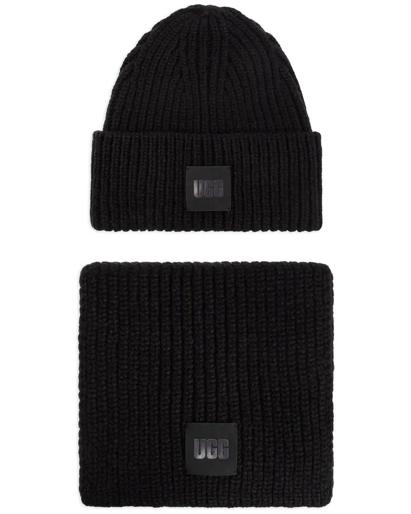 UGG Gerippte Beanie mit Logo-Patch - Schwarz Schwarz