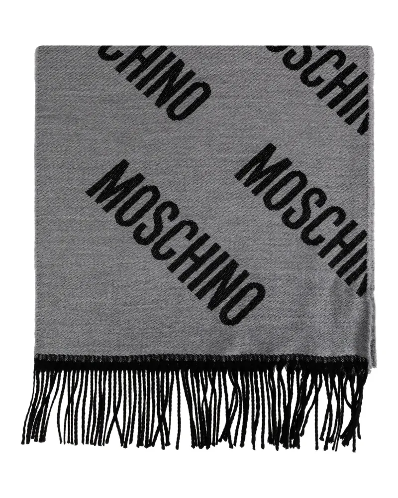 Moschino monogram-print fringed scarf - Grau Grau