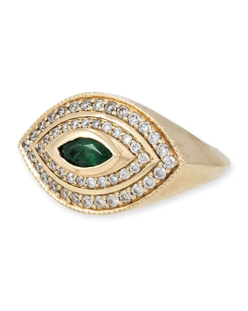 Jacquie Aiche 14kt Halo Eye Gelbgoldring mit Smaragd und Diamant Gold