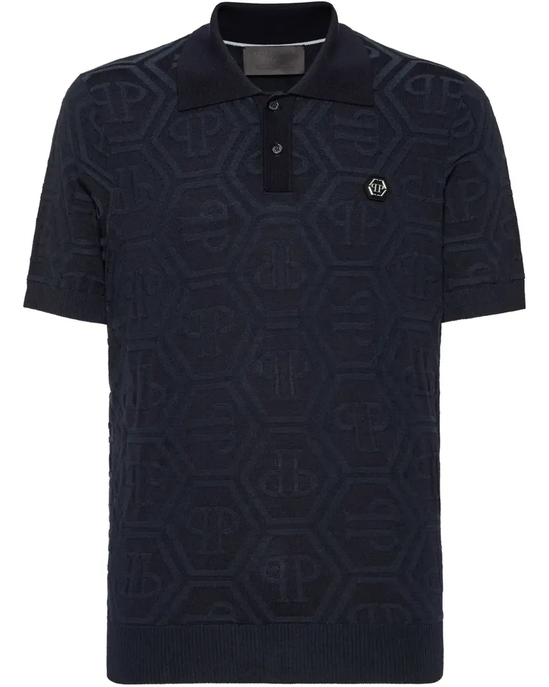 Philipp Plein Poloshirt aus Monogramm-Jacquard - Blau Blau