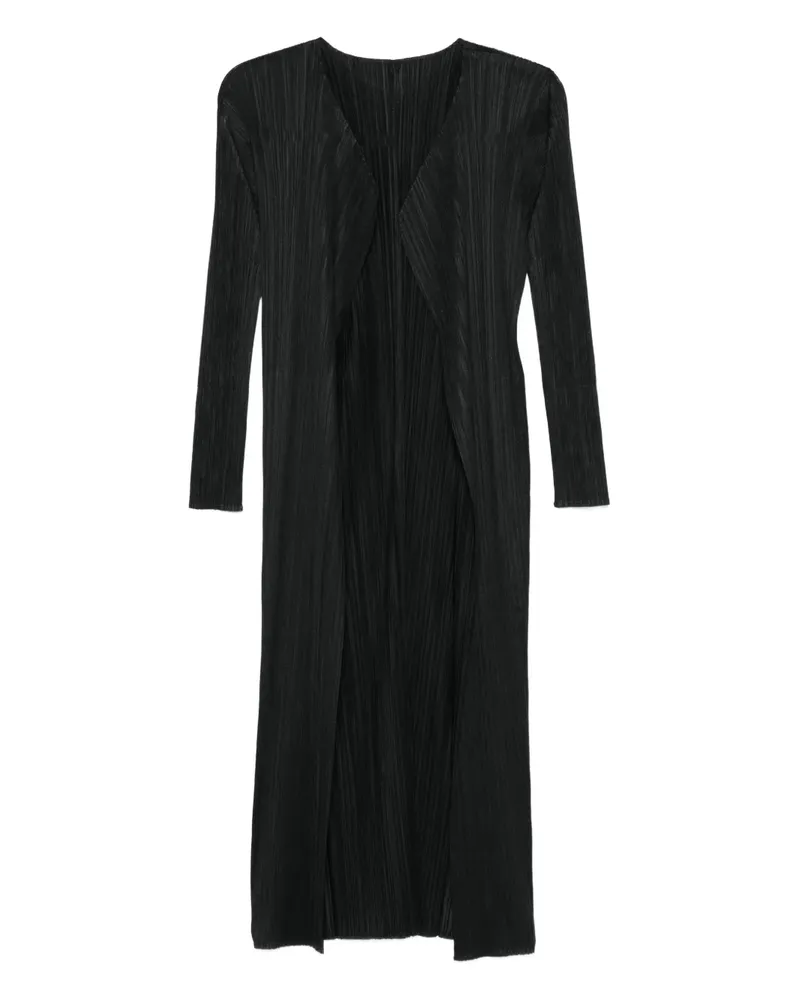 Issey Miyake pleated-effect open-front coat - Schwarz Schwarz