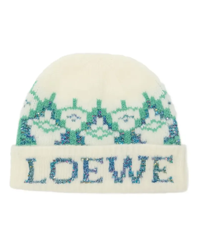 Loewe Gemusterte Beanie mit Pailletten - Weiß Weiß